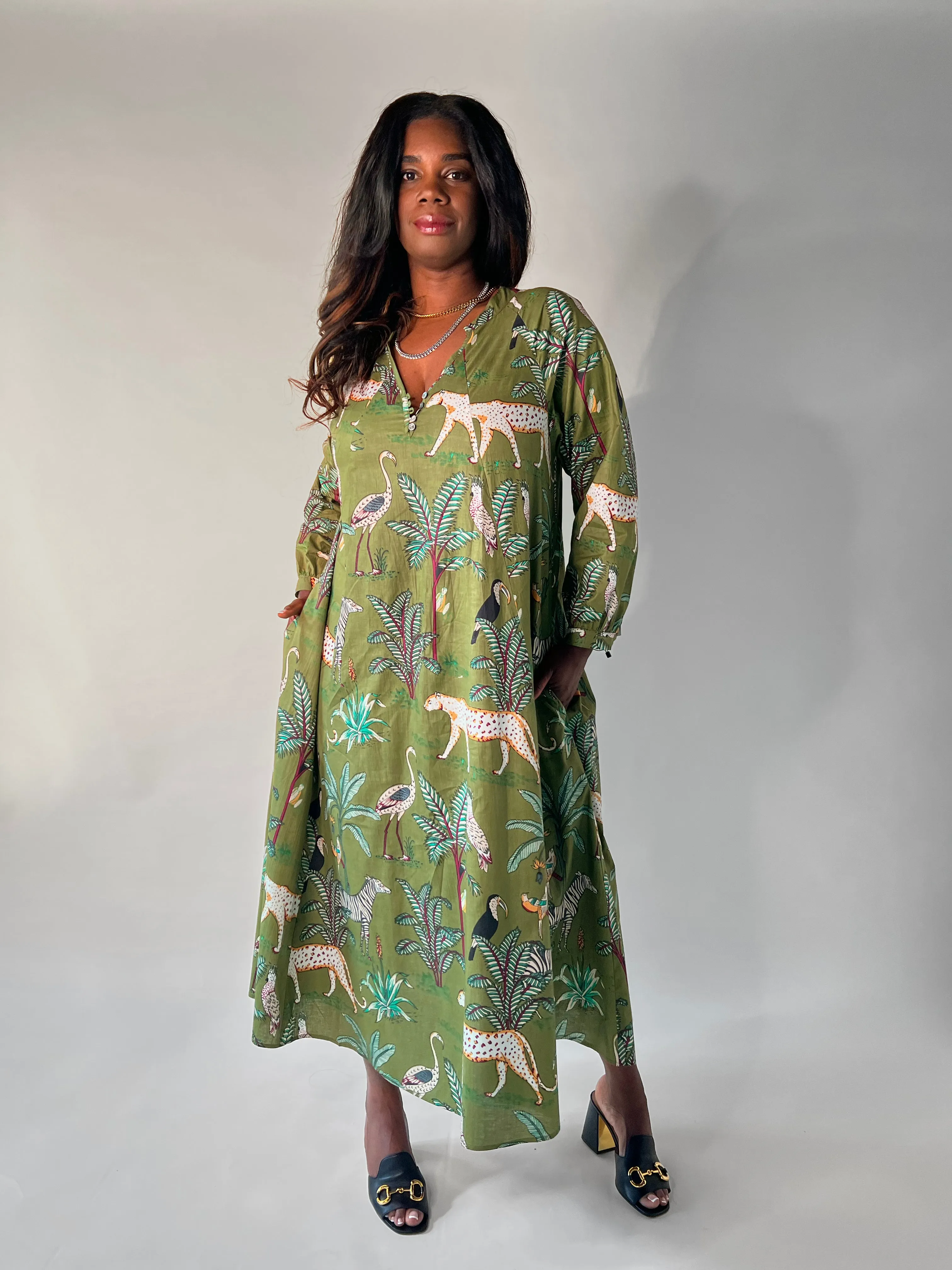 Denni Weekend Dress- Green Palm