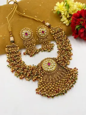 Designer Gold Plated Antique Golden Bridal Necklace Set By Gehna Shop Designer Gold Plated Antique Golden Bridal Necklace Set By Gehna Shop