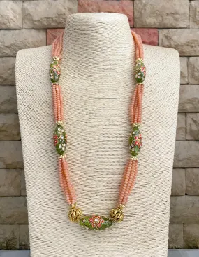Designer Handcrafted Long Peach Color Crystal Beaded Necklace Set By Gehna Shop Designer Handcrafted Long Peach Color Crystal Beaded Necklace Set By Gehna Shop