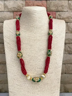 Designer Handcrafted Long Red Crystal Beaded Necklace Set By Gehna Shop
