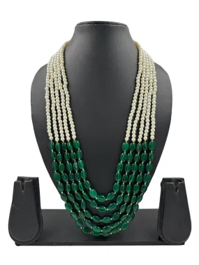 Designer Multi Layered Green Jade Beads And Pearl Sherwani Mala For Men By Gehna Shop Designer Multi Layered Green Jade Beads And Pearl Sherwani Mala For Men By Gehna Shop