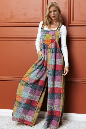 Double Take Full Size Plaid Sleeveless Wide Leg Jumpsuit Double Take Full Size Plaid Sleeveless Wide Leg Jumpsuit
