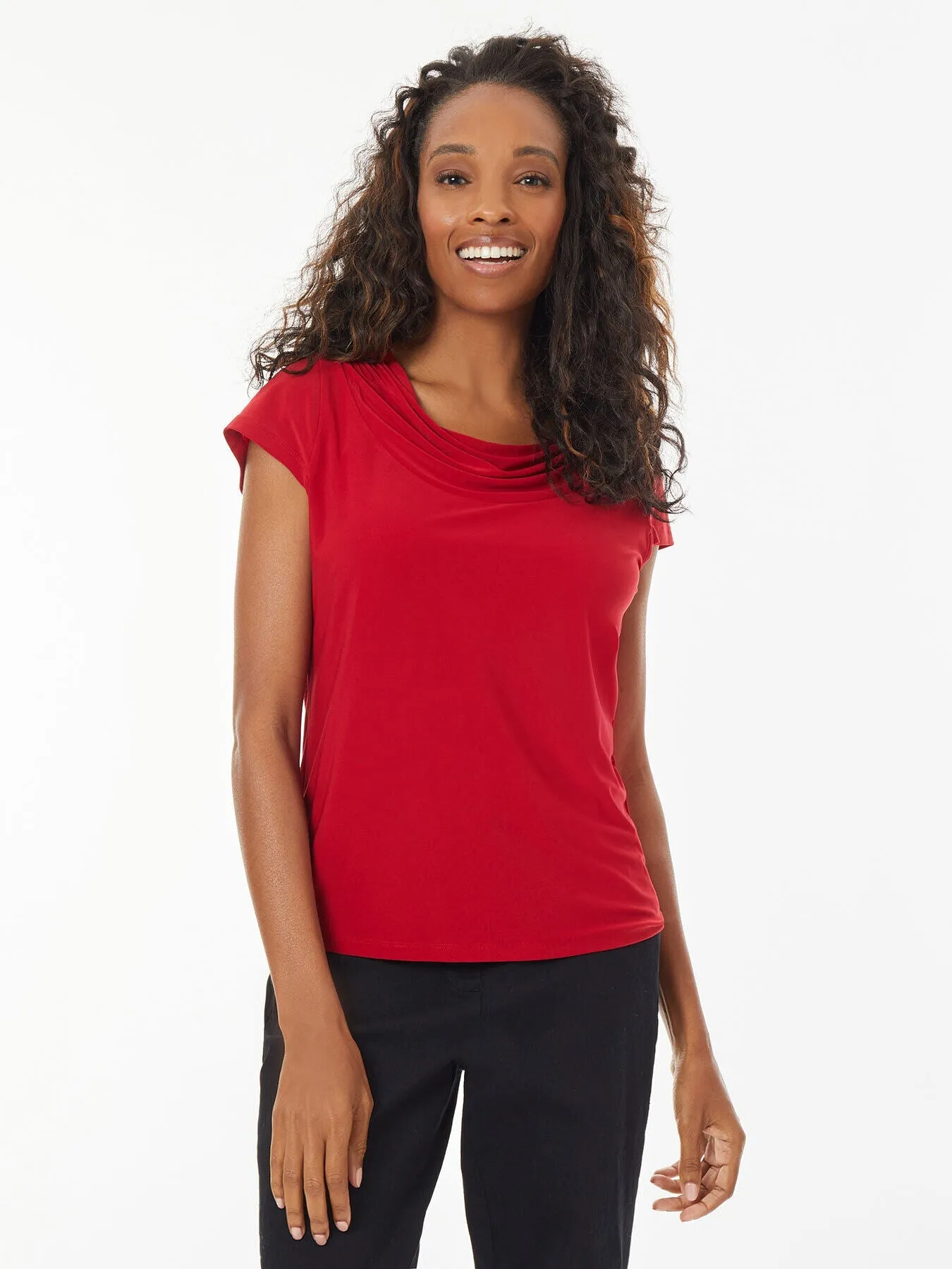 Draped Cowl Neck Jersey Knit Top