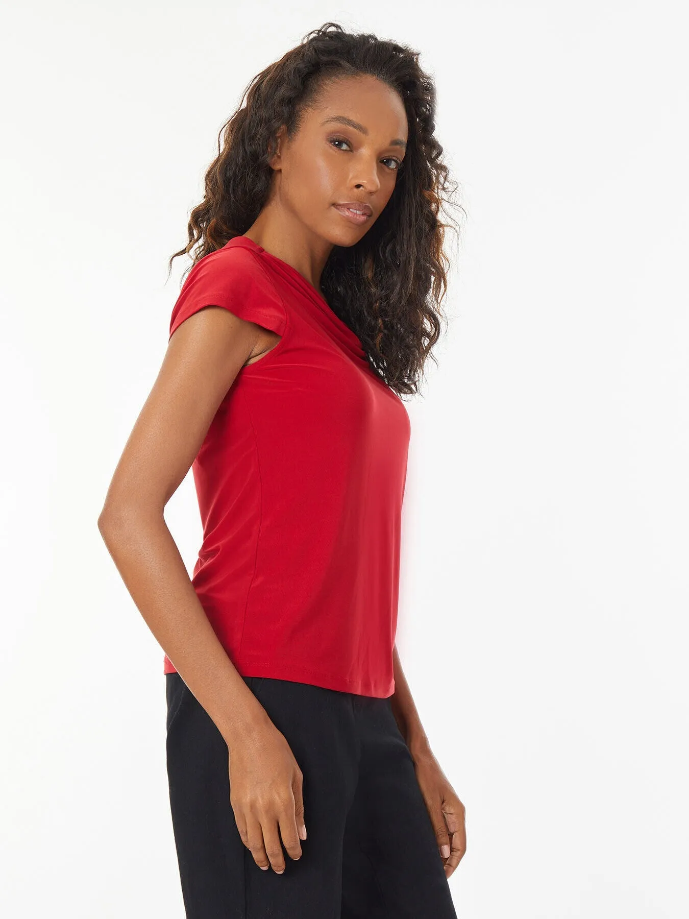 Draped Cowl Neck Jersey Knit Top