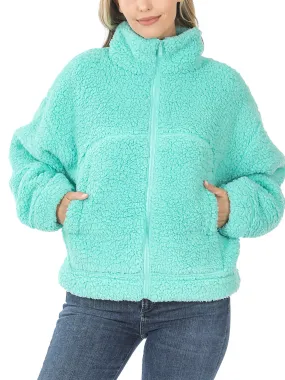Drawstring Hem Fleece Sherpa Jacket (FWJ1309) Drawstring Hem Fleece Sherpa Jacket (FWJ1309)
