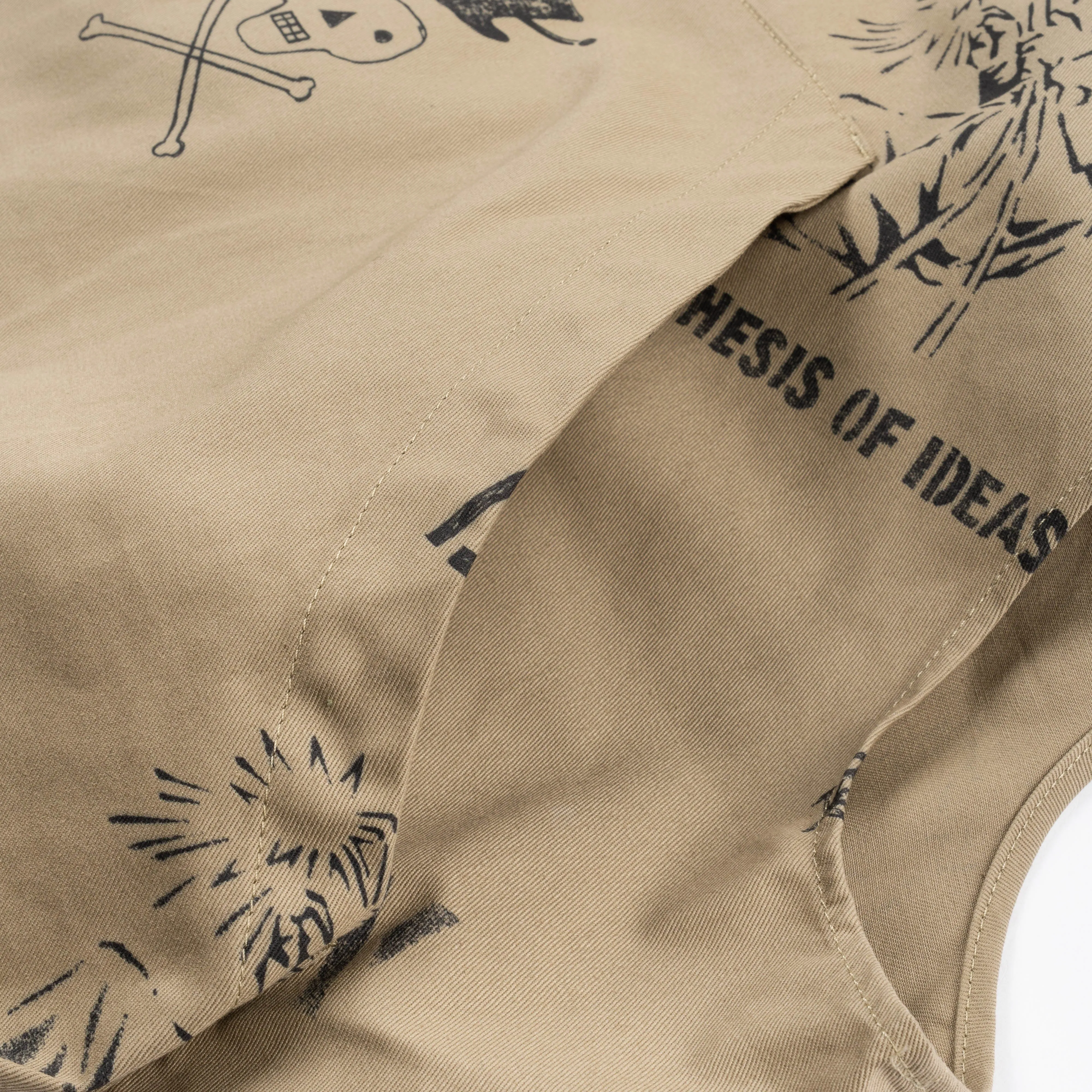 EG Fowl Vest Khaki Graffiti Print Flat Twill 24S1C002