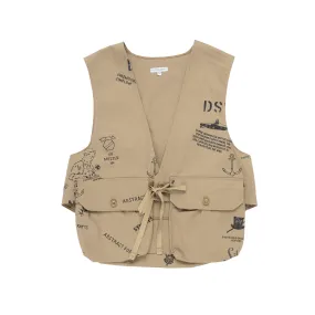 EG Fowl Vest Khaki Graffiti Print Flat Twill 24S1C002