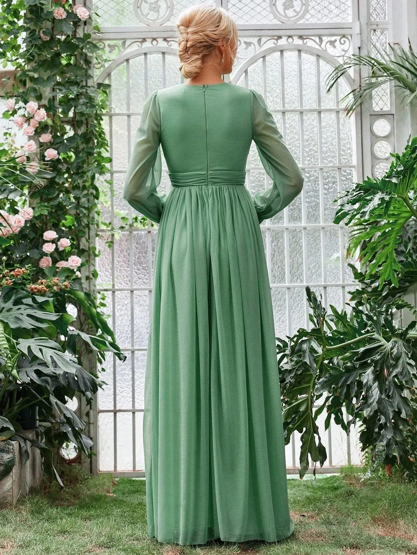 Elegant V Neck Ruched Waist Maxi Dresses