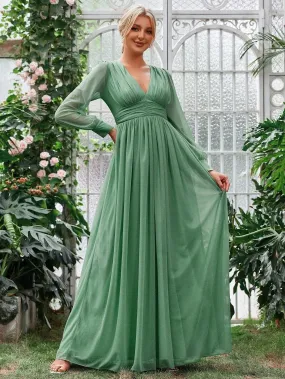 Elegant V Neck Ruched Waist Maxi Dresses