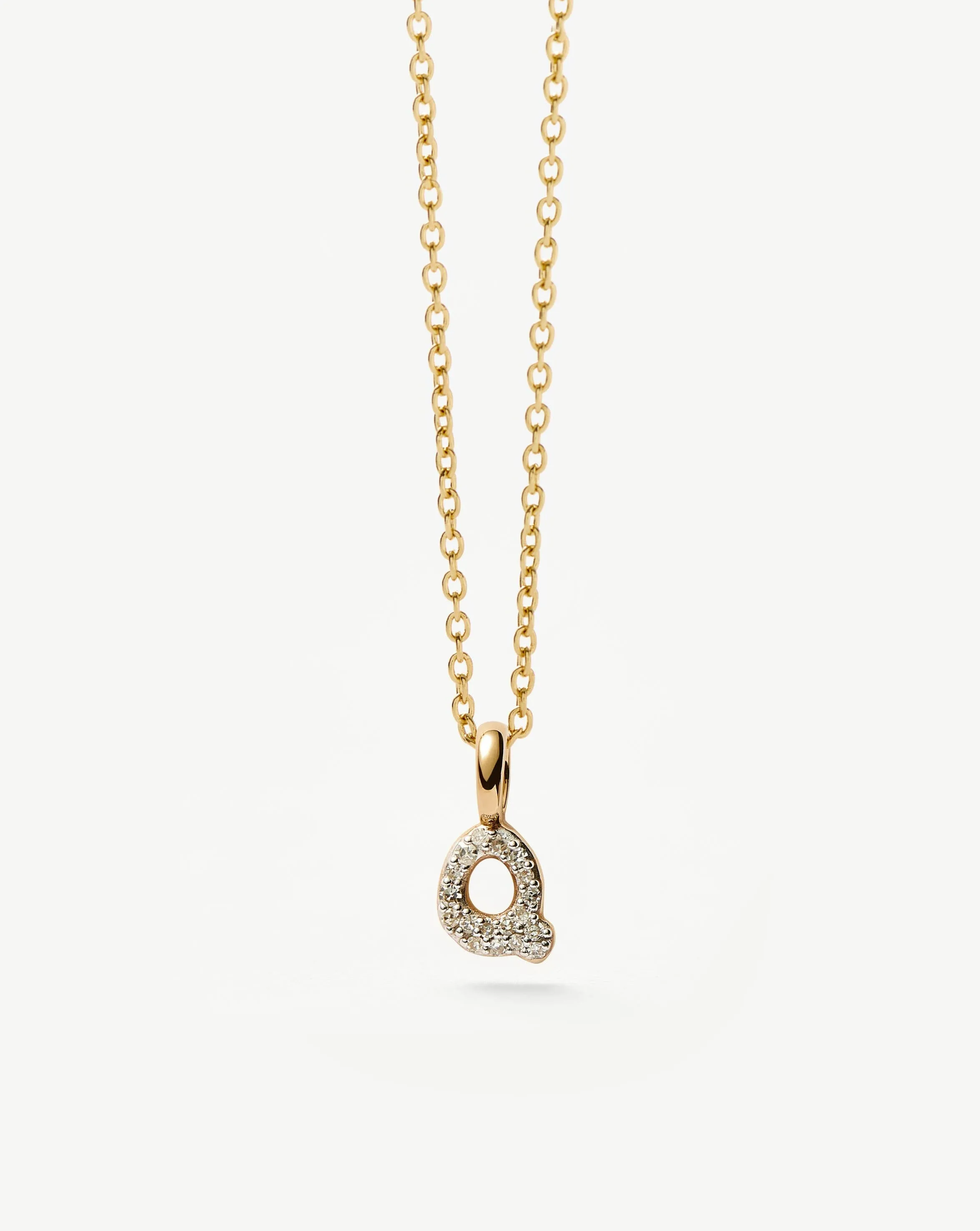 Fine Diamond Initial Mini Pendant Necklace - Q | 14ct Solid Yellow Gold Plated/Diamond