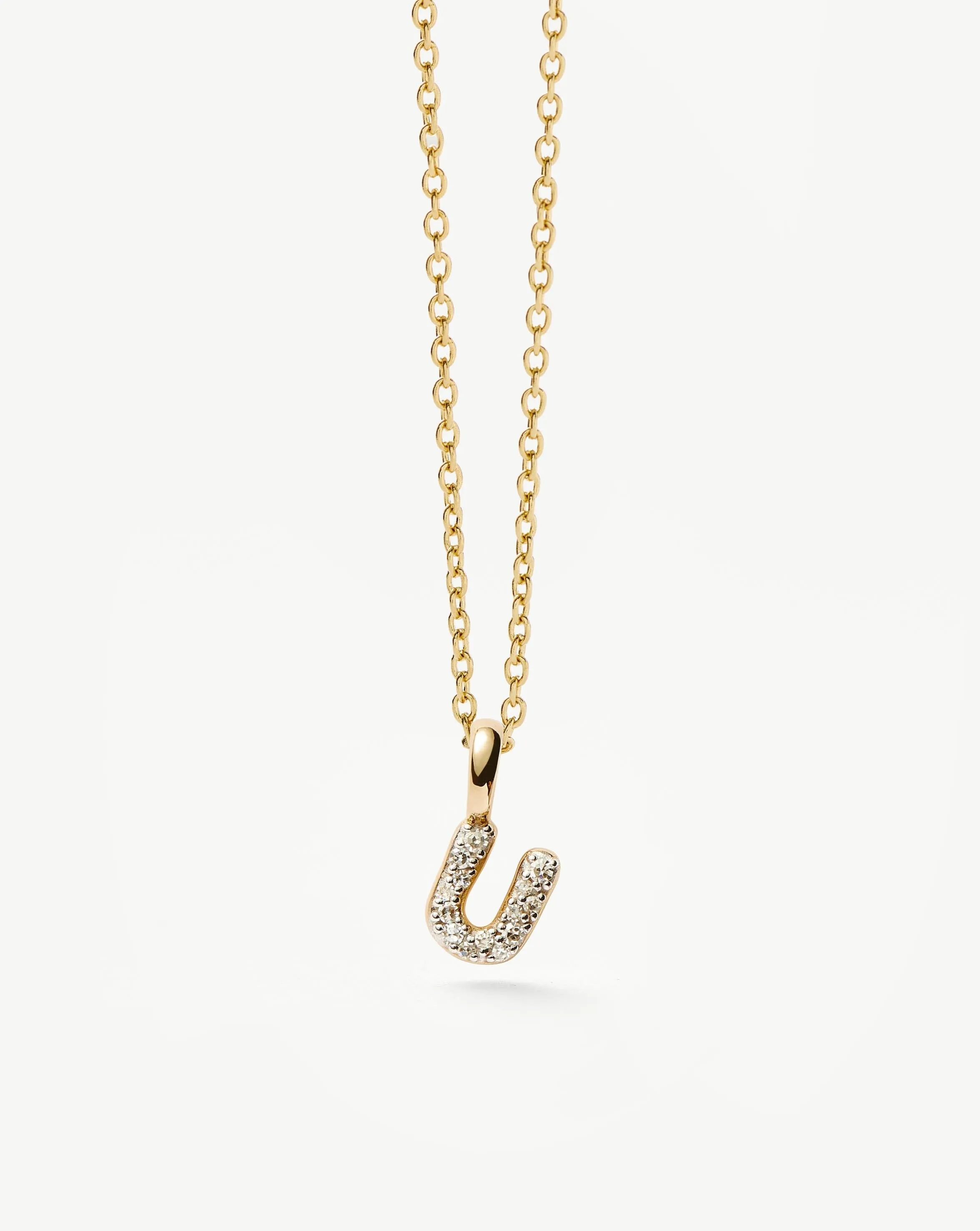 Fine Diamond Initial Mini Pendant Necklace - U | 14ct Solid Yellow Gold Plated/Diamond