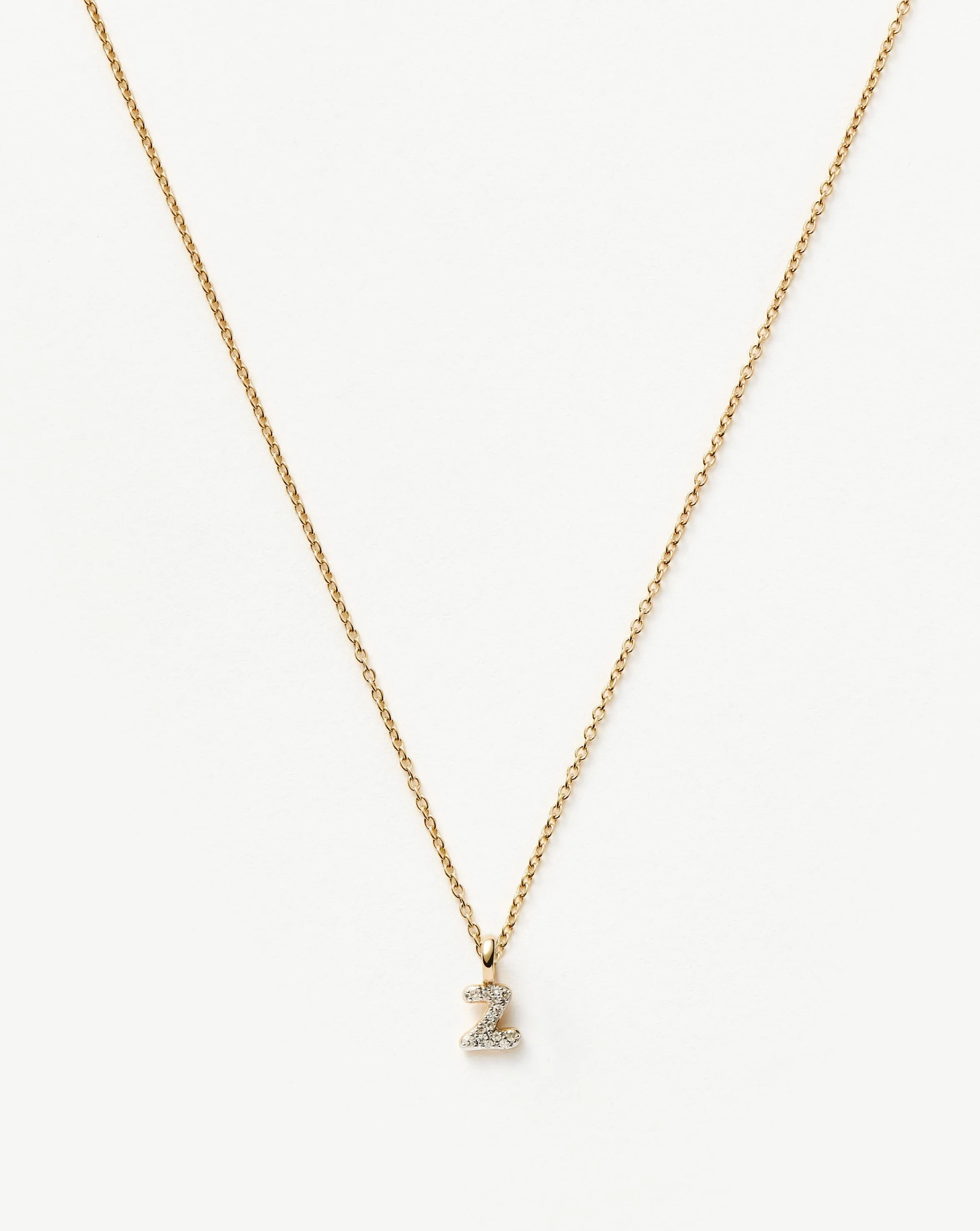 Fine Diamond Initial Mini Pendant Necklace - Z | 14k Solid Yellow Gold Plated/Diamond