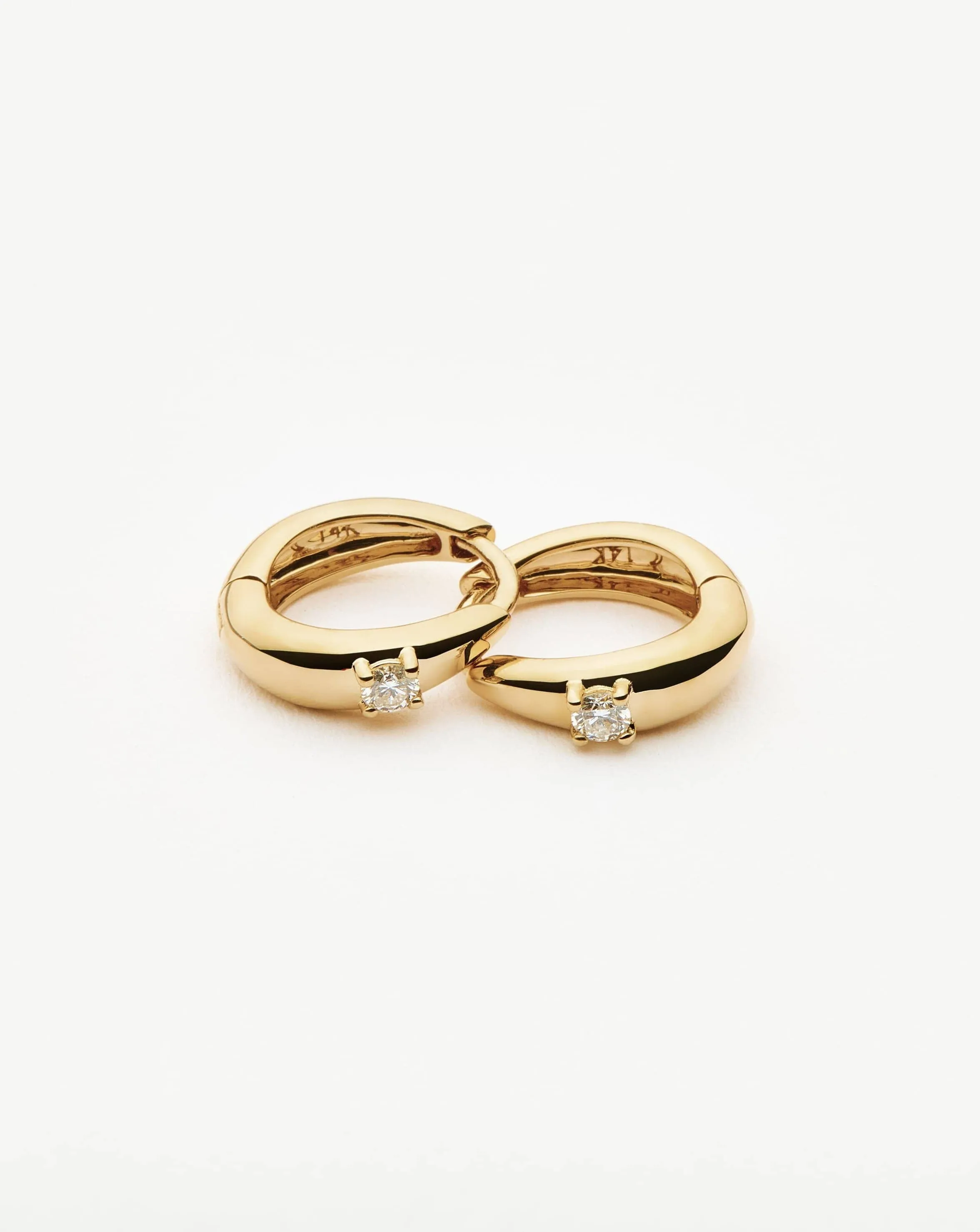 Fine Single Diamond Dome Huggies | 14k Solid Gold/Diamond