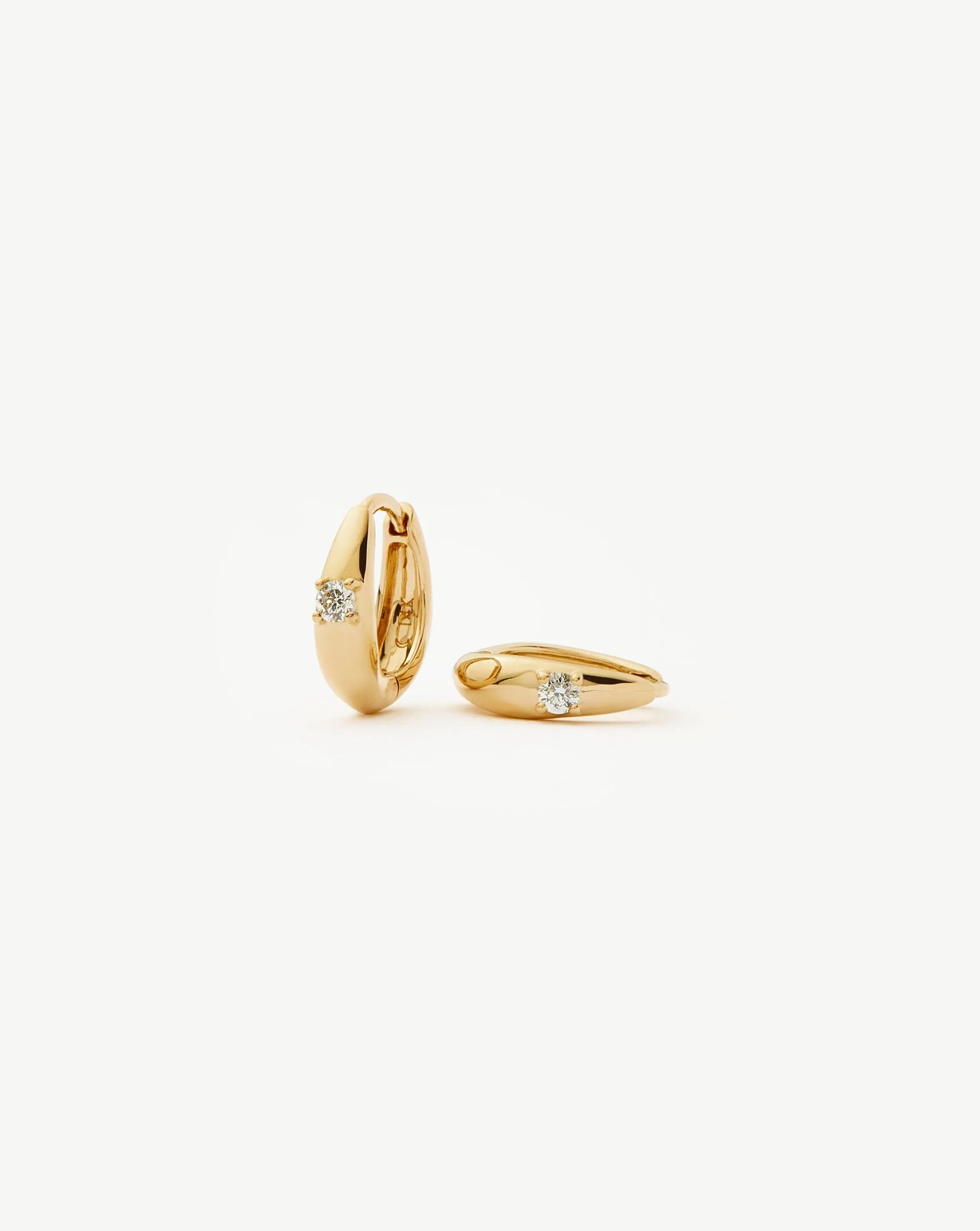 Fine Single Diamond Dome Huggies | 14k Solid Gold/Diamond