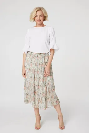 Floral High Waist Pleated Midi Skirt Floral High Waist Pleated Midi Skirt