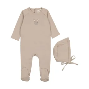 footie french terry embroidered with hat - oatmeal footie french terry embroidered with hat - oatmeal