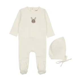 footie french terry embroidered with hat - winter white/bunny footie french terry embroidered with hat - winter white/bunny