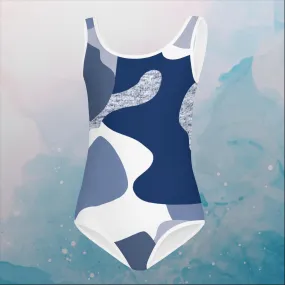 Giant Blue Camo Print Kids Swimsuit Giant Blue Camo Print Kids Swimsuit