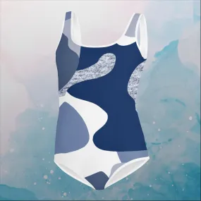 Giant Blue Camo Print Youth One Piece Swimsuit