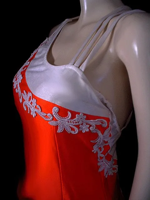 GLAMOROUS VINTAGE WATER GODDESS APPLIQUE SWIMSUIT WITH A FABULOUS BACK IN ORANGE CRUSH