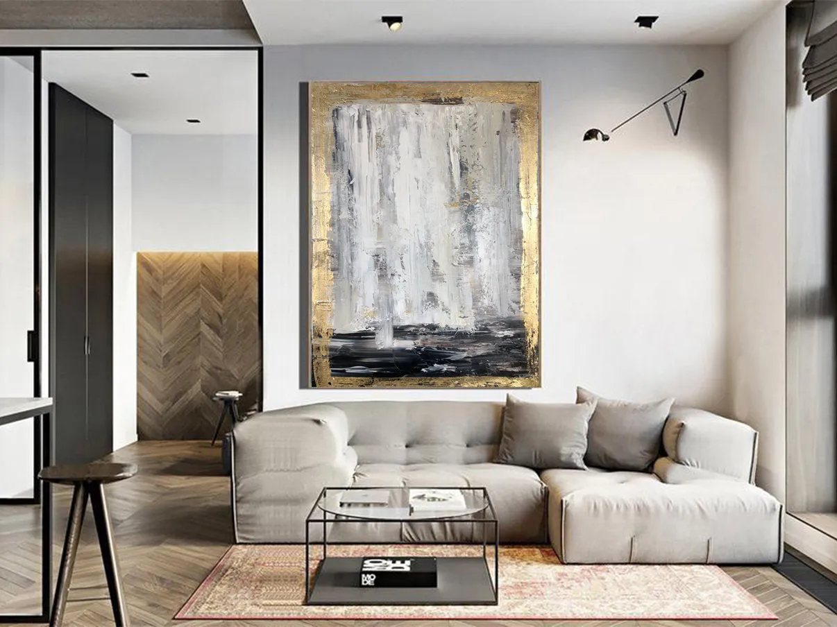 Gold Gray Painting Decor Golden Wall Art Oversized Paintings Kp040