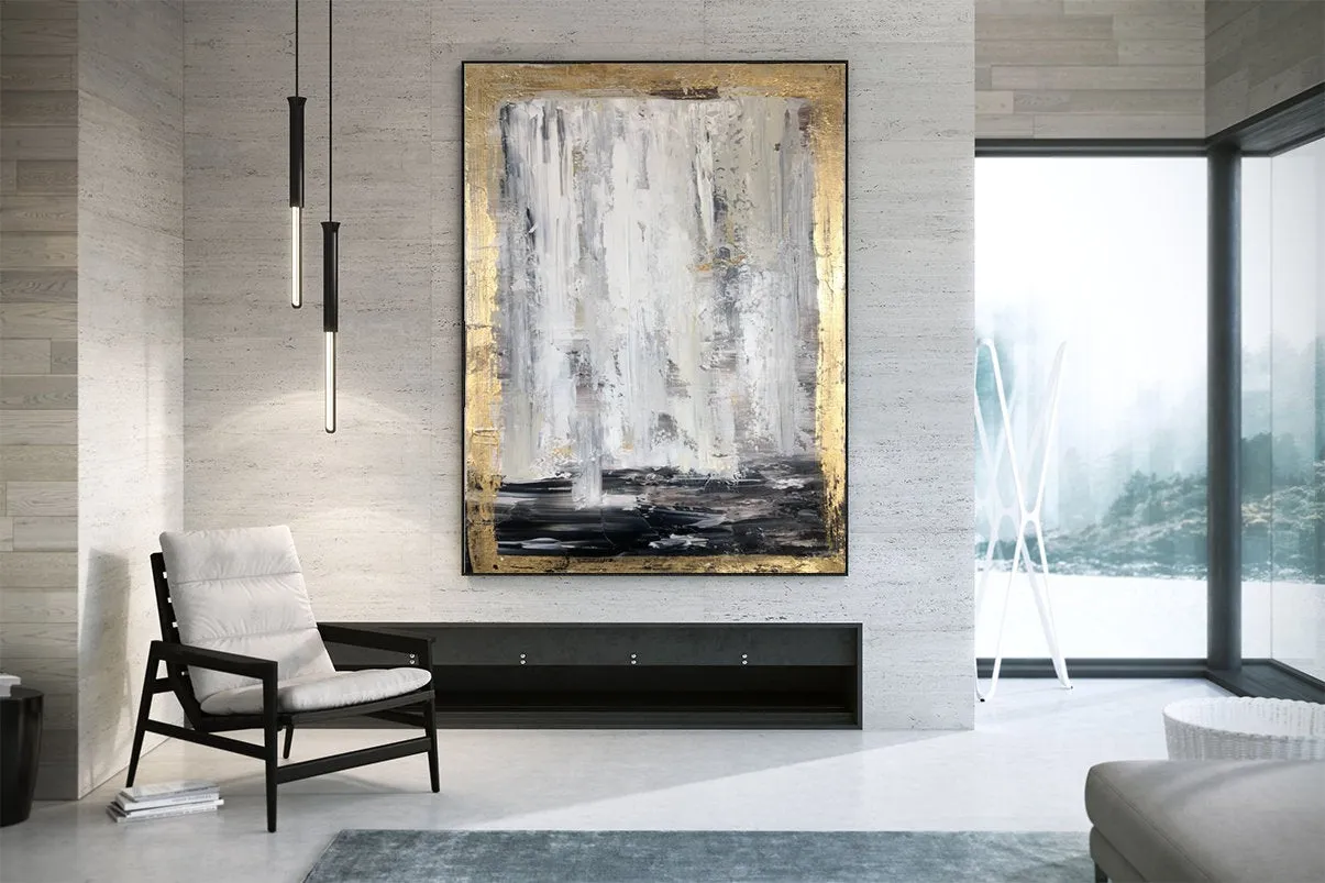 Gold Gray Painting Decor Golden Wall Art Oversized Paintings Kp040