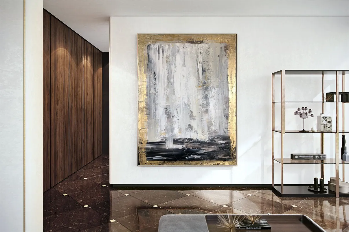 Gold Gray Painting Decor Golden Wall Art Oversized Paintings Kp040