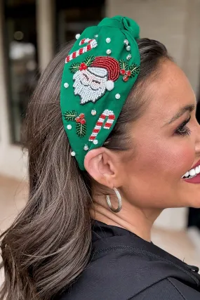 Green Santa And Candy Cane Embellished Headband Green Santa And Candy Cane Embellished Headband