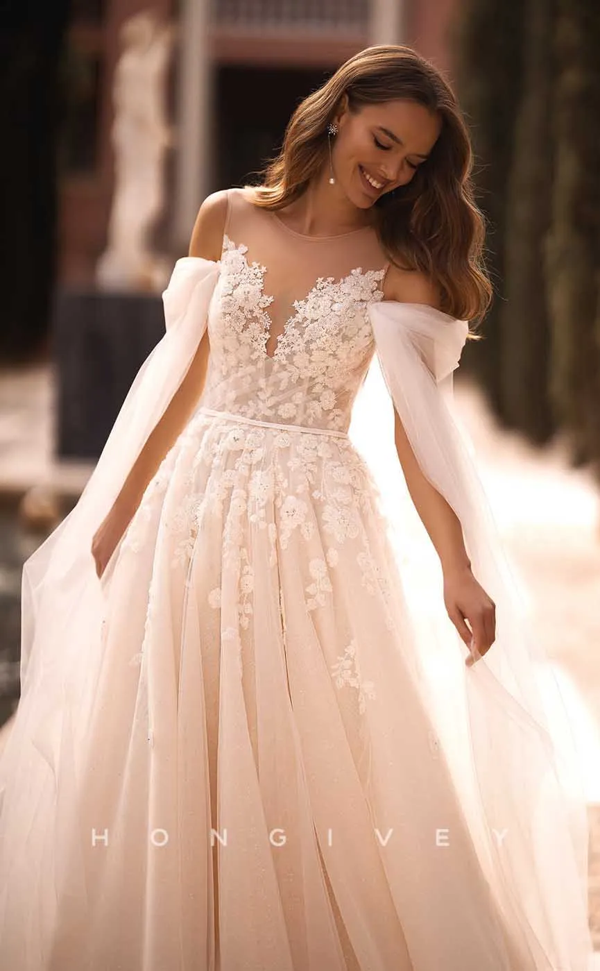 H0992 - Popular A-Line Tulle Gown V-Neck Long Boho/Beach Wedding Dress