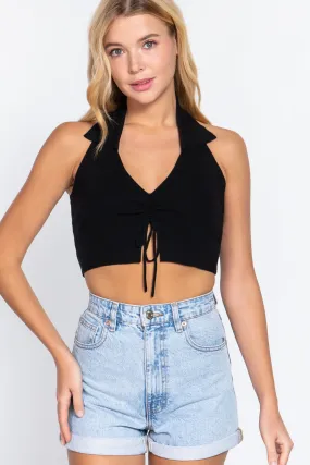 Halter Ruched Crop Sweater Knit Top Halter Ruched Crop Sweater Knit Top