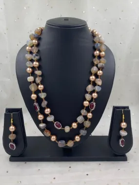 Handcrafted Semi Precious Onyx Stone Golden Perls Beaded Necklace By Gehna Shop Handcrafted Semi Precious Onyx Stone Golden Perls Beaded Necklace By Gehna Shop