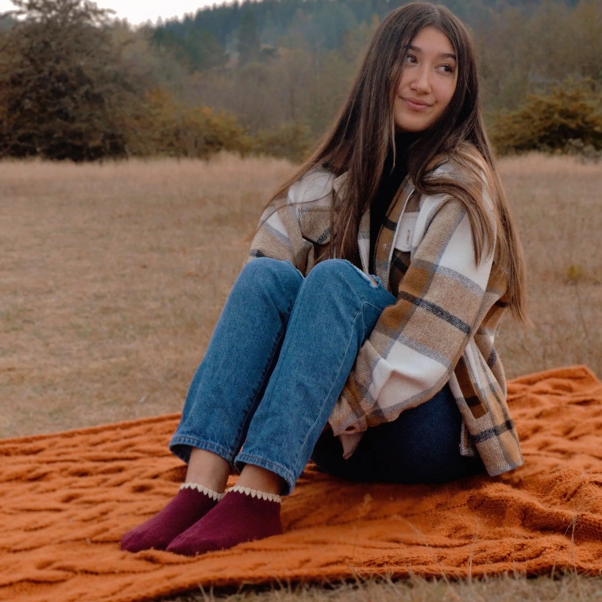 Handcrafted Slipper Socks | Silky Angora with Grips | Medium
