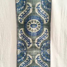 Handwoven Silk Ikat Velvet-Blue, Green and Grey Handwoven Silk Ikat Velvet-Blue, Green and Grey