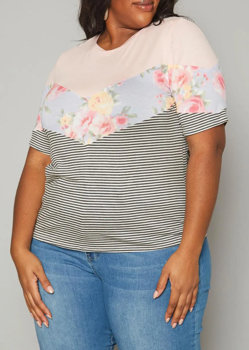 Hi Curvy Plus Size Women Multi Print Short Sleeve Shirts