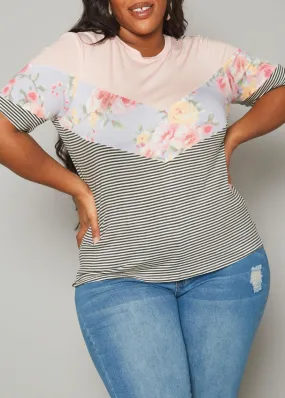 Hi Curvy Plus Size Women Multi Print Short Sleeve Shirts