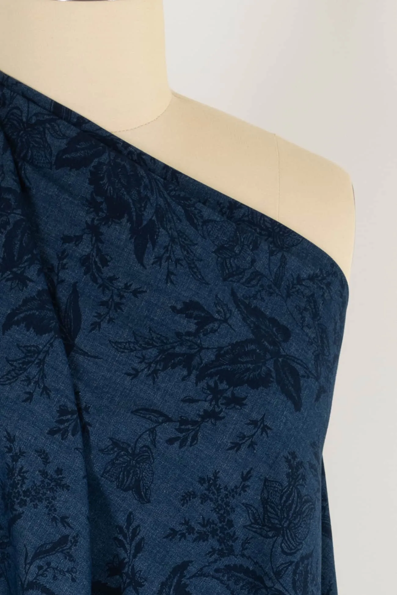 Indigo Leaves Italian Stretch Cotton Woven