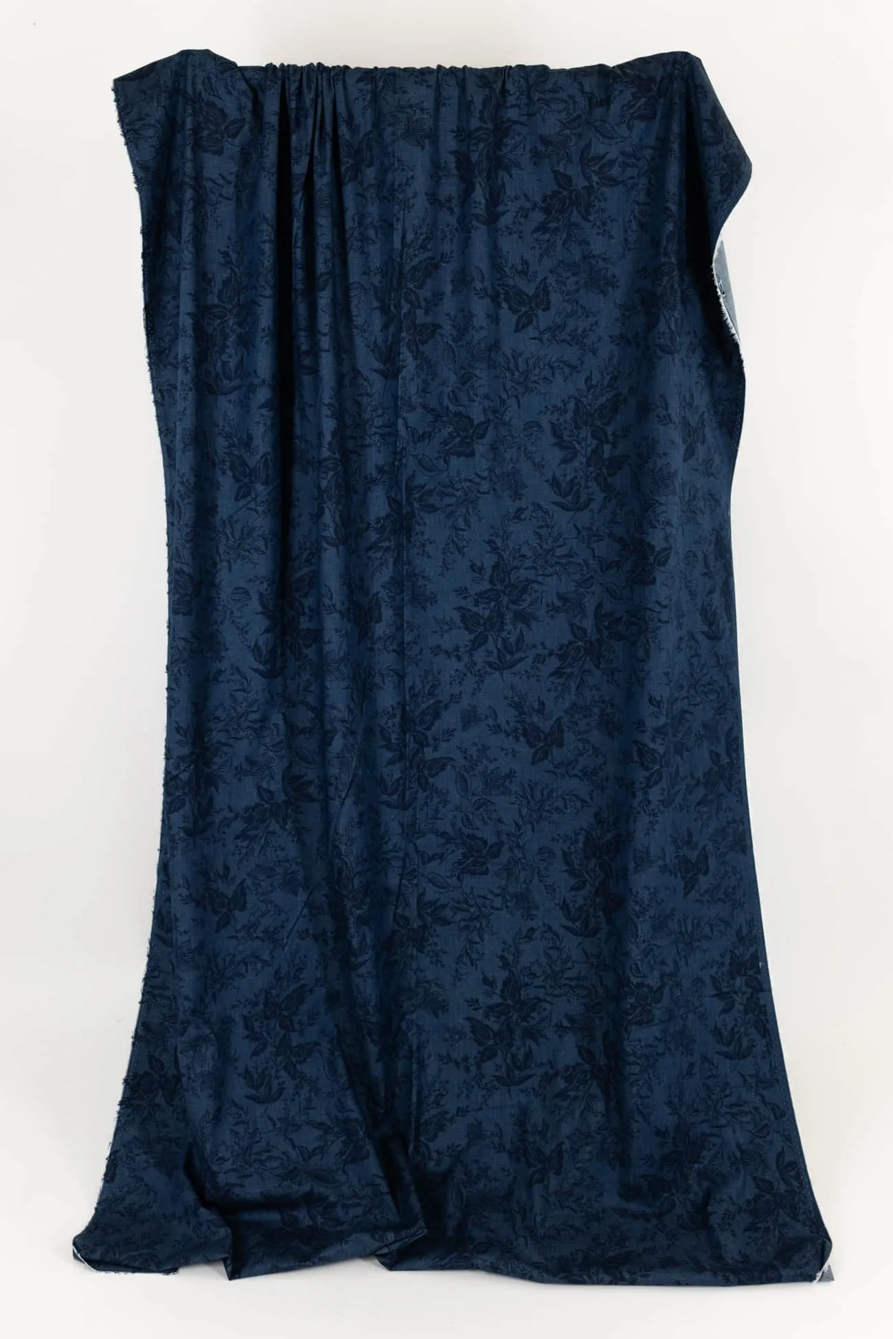 Indigo Leaves Italian Stretch Cotton Woven