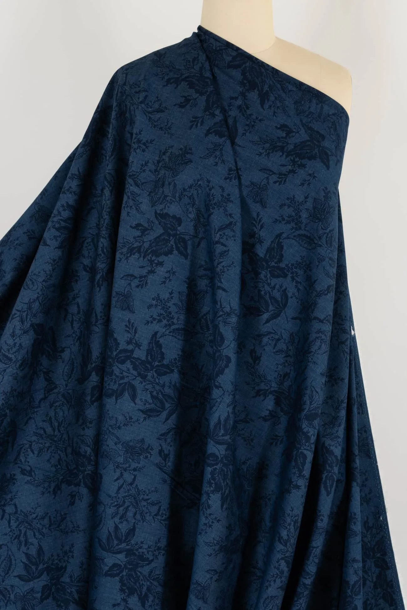 Indigo Leaves Italian Stretch Cotton Woven