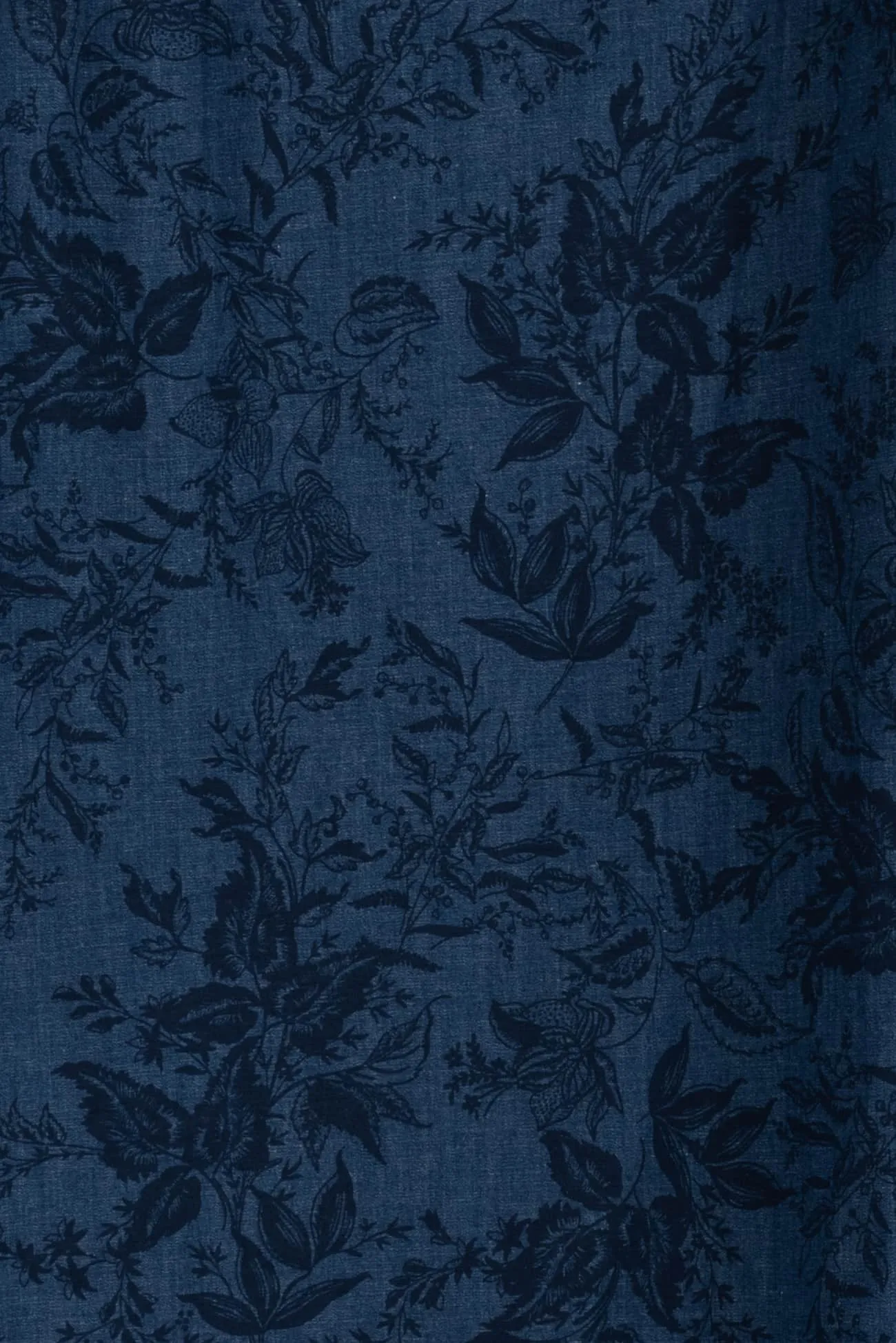 Indigo Leaves Italian Stretch Cotton Woven