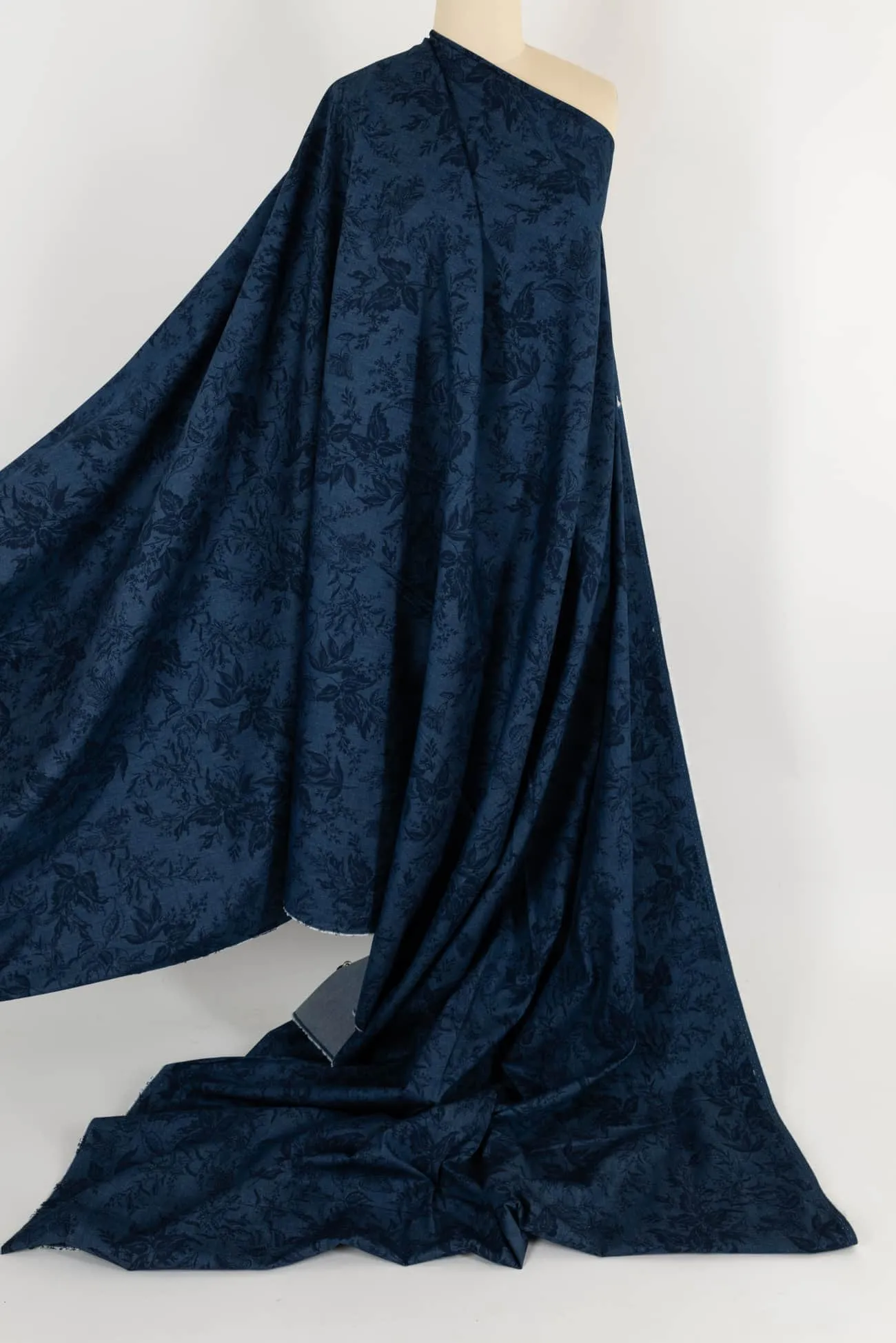 Indigo Leaves Italian Stretch Cotton Woven