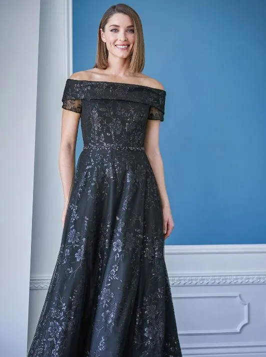 Jasmine 228056 Off The Shoulder Full Anita Sequin Gown