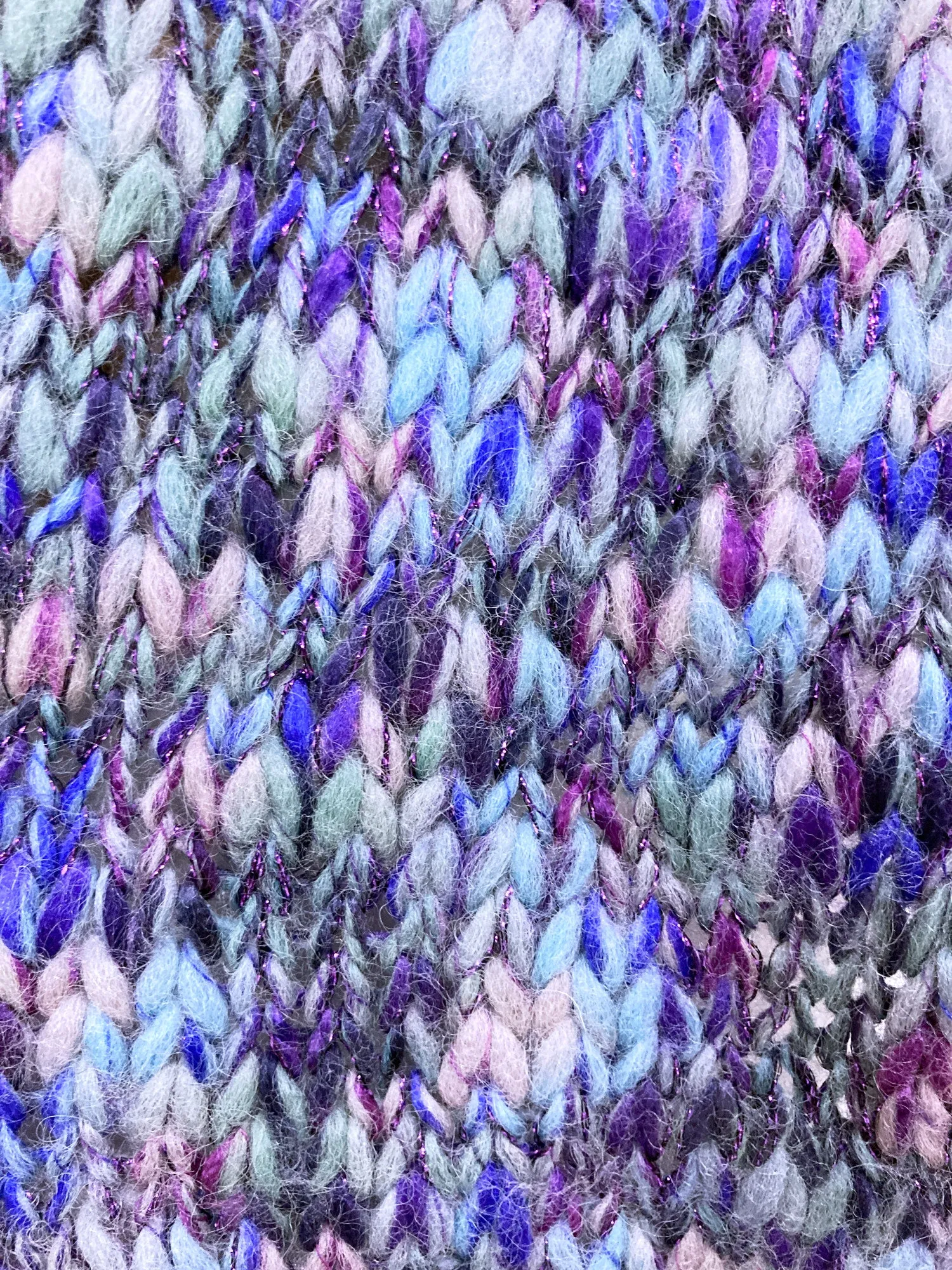 Jean Colonna purple blue grey knitted wool scarf