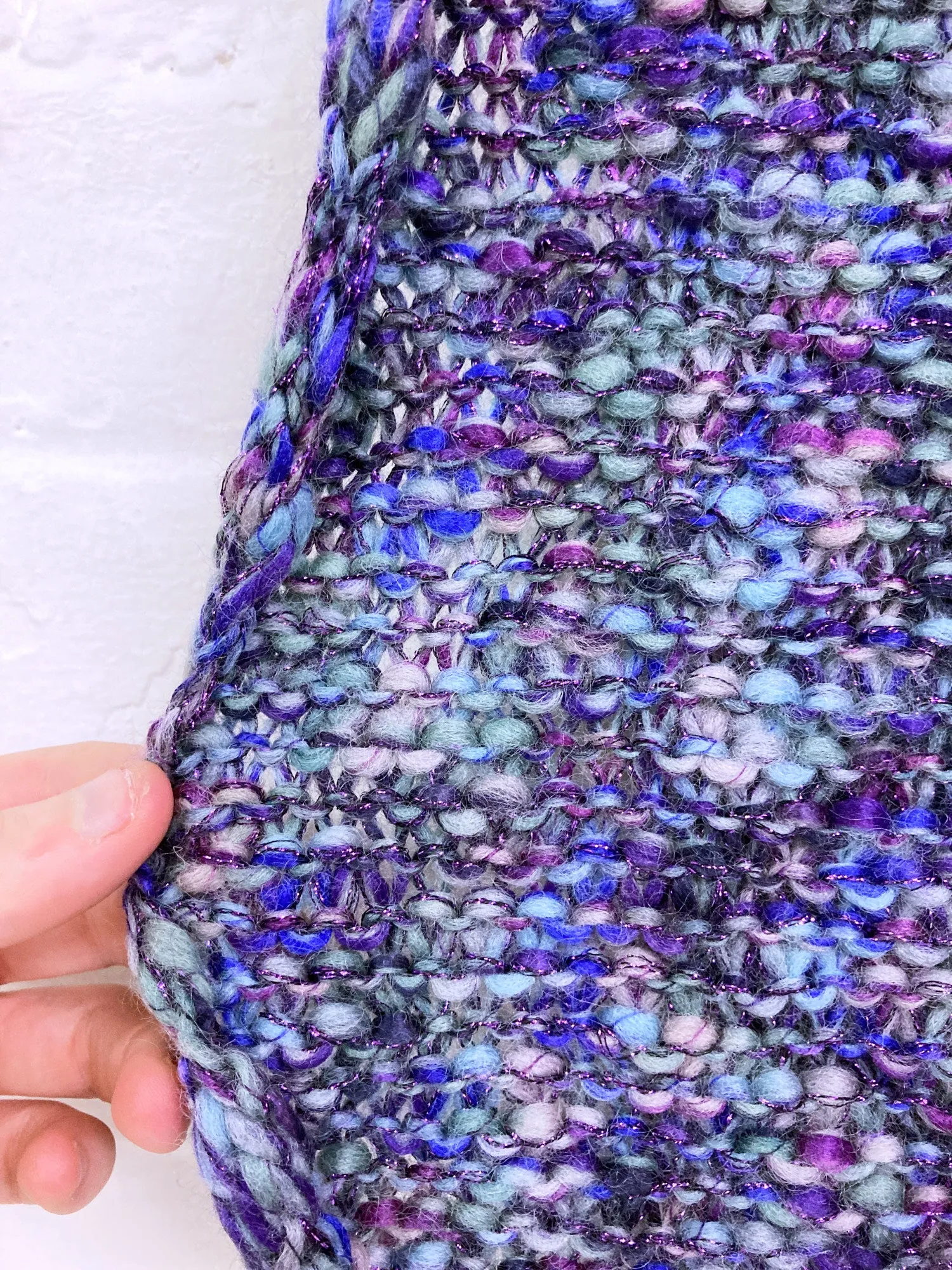 Jean Colonna purple blue grey knitted wool scarf