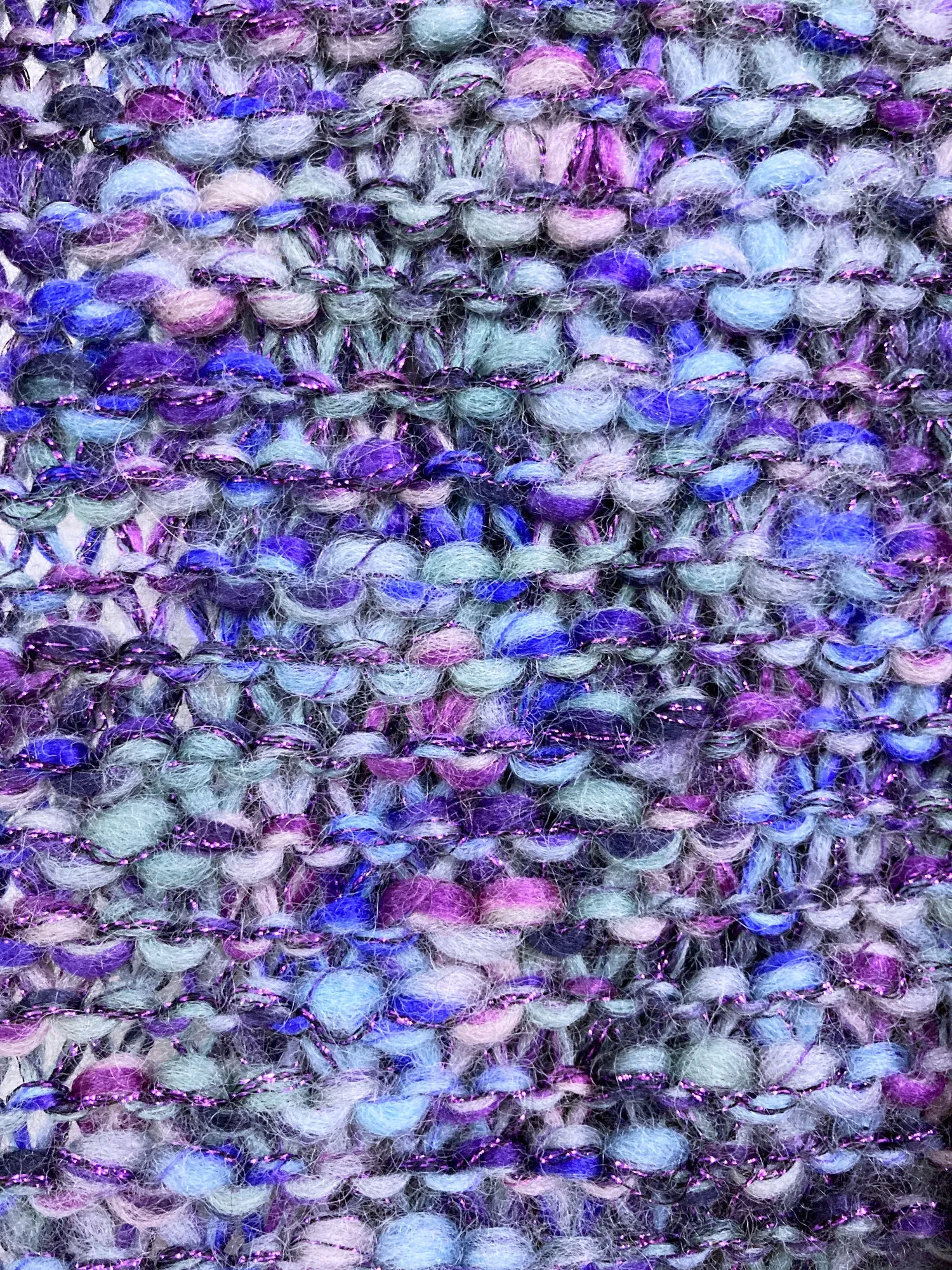 Jean Colonna purple blue grey knitted wool scarf