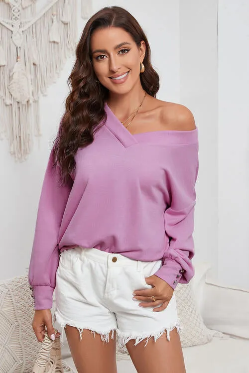 Just BE. SYN V-Neck Buttoned Sleeve Knit Top