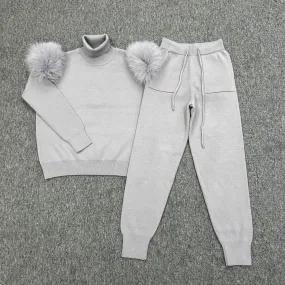 Light Grey Luxury Fur Roll Neck Jogger Tracksuit Light Grey Luxury Fur Roll Neck Jogger Tracksuit
