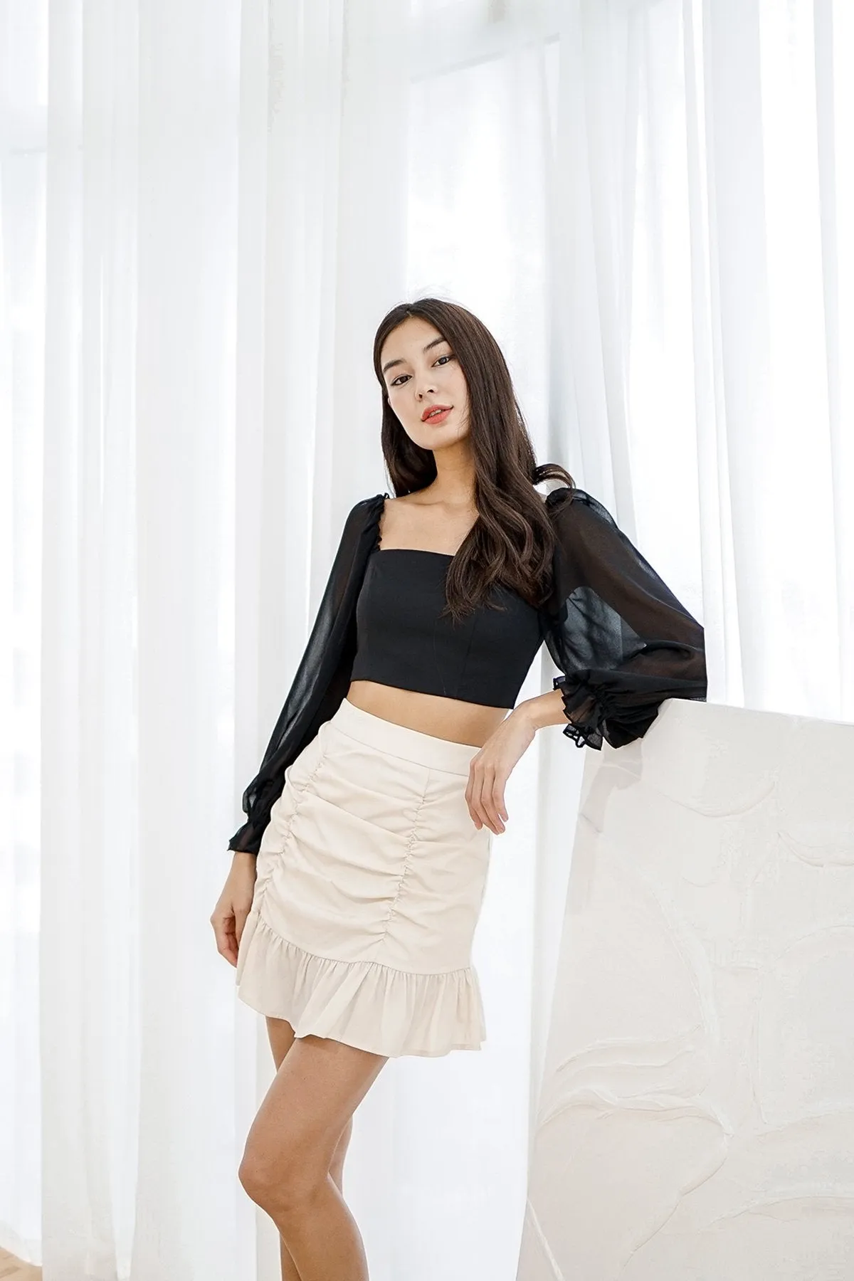 MADEBYNM COSETTE RUCHED SKORTS IN ECRU [XXS/XS/S/M/L]