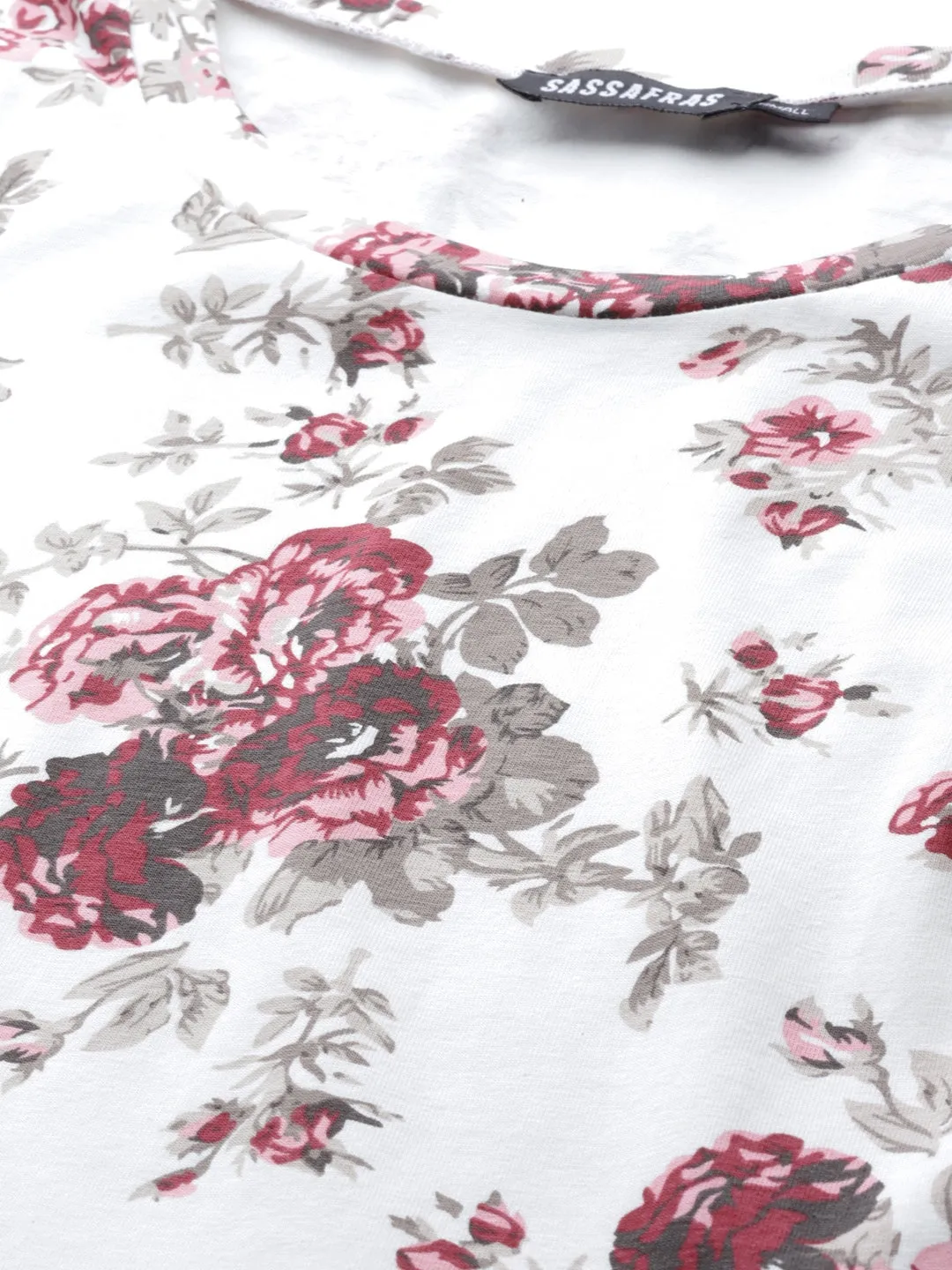 Maroon Floral Frill Hem Skater Dress