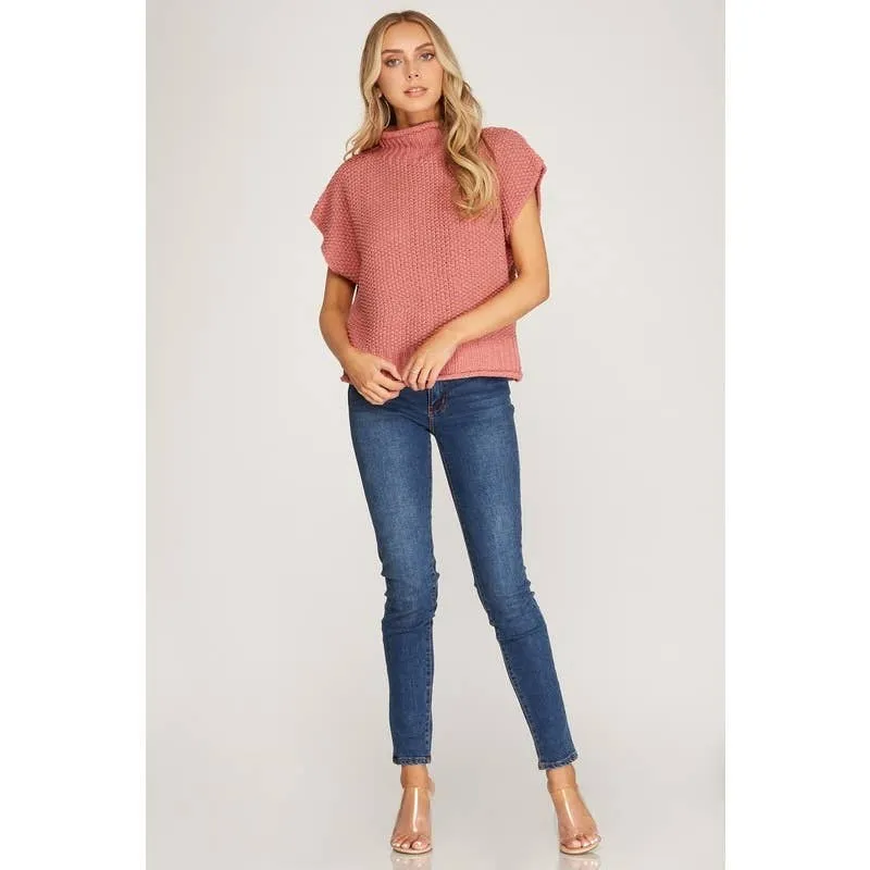 MARSALA MOCK NECK KNIT SWEATER