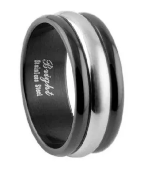 Men's Black and Gray Stainless Steel Band -8mm